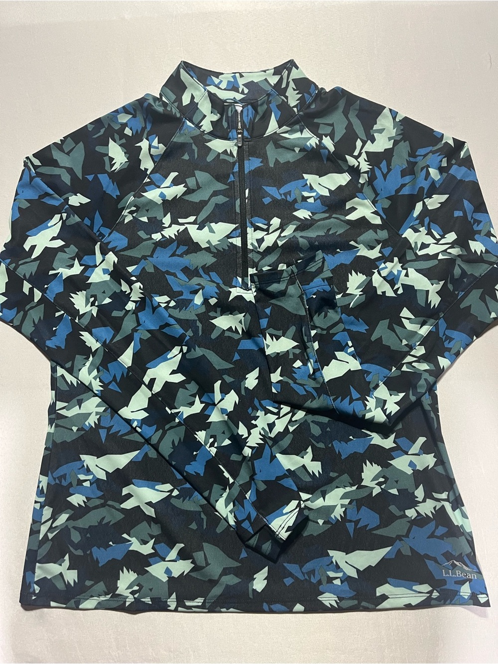L.L.Bean Women’s P.Small Blue/Mint Camouflage Quarter-Zip Long Sleeve Pullover